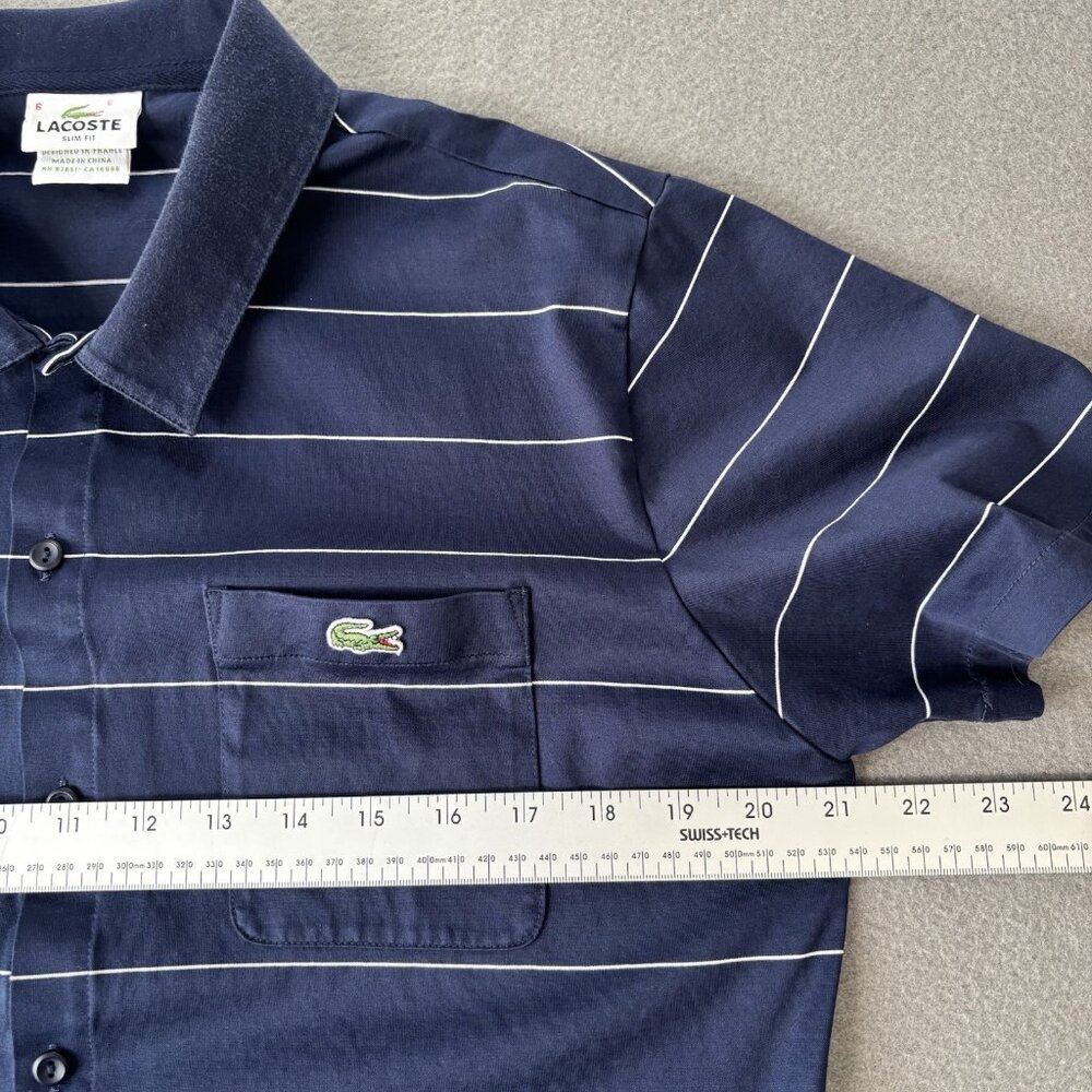 Lacoste Short Sleeve Shirt Polo Slim Fit Stripe Blue CH4966 Mens Size 6 Preppy - Picture 7 of 14
